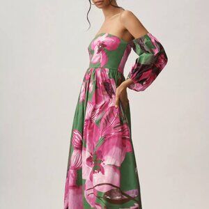 Let Me Be Long-Sleeve Printed Midi Dress Floral Pattern NWT Size LP